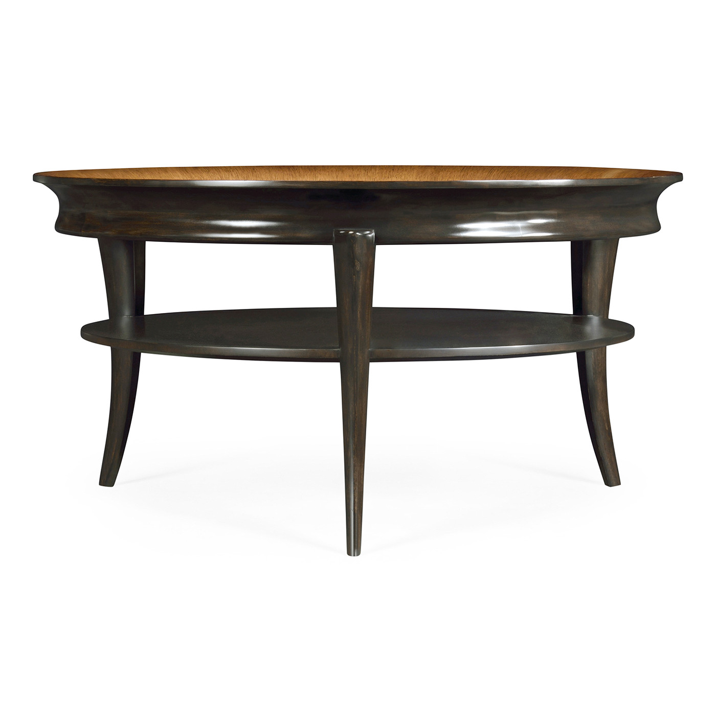 Circular Charcoal & Walnut Cocktail Table with Antique Mirror Top