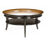 Circular Charcoal & Walnut Cocktail Table with Antique Mirror Top