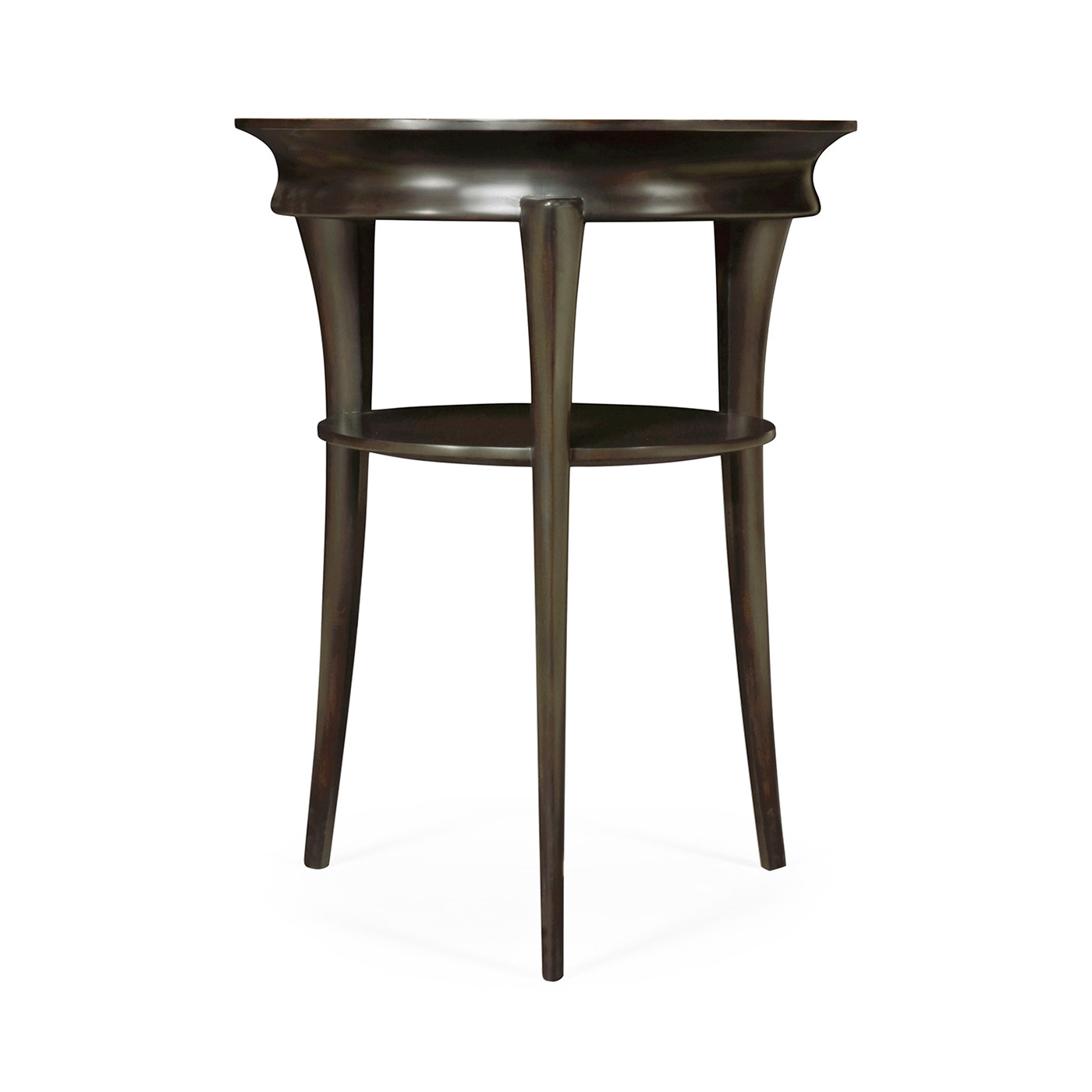 Round Charcoal & Walnut End Table with Antique Mirror Top