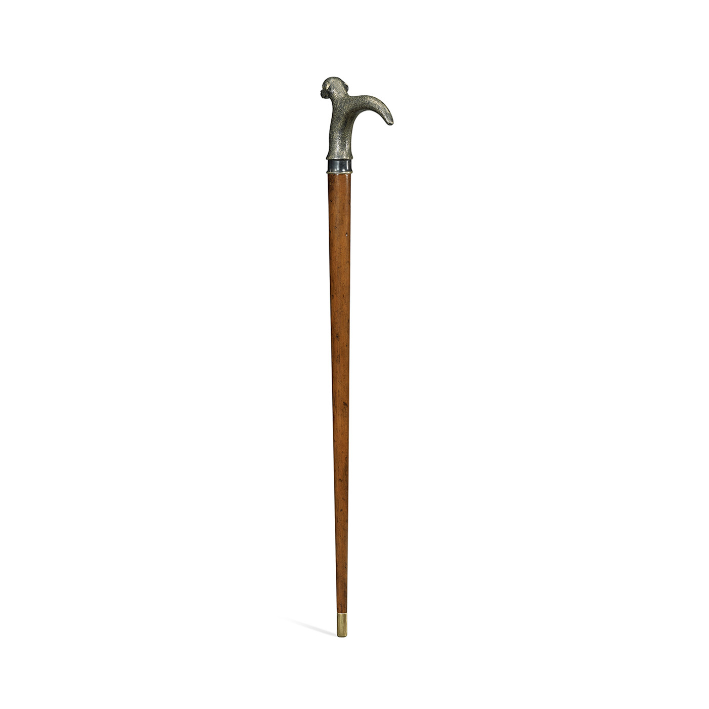 Mahogany Walking Stick with Brass Dog Topper