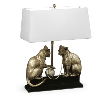Antique Dark Bronze Cats & Yarn Lamp