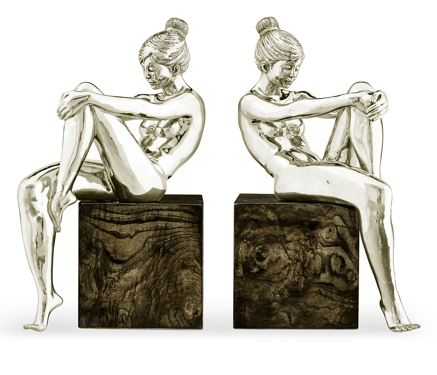 Set of White Brass Nude Girl Bookends
