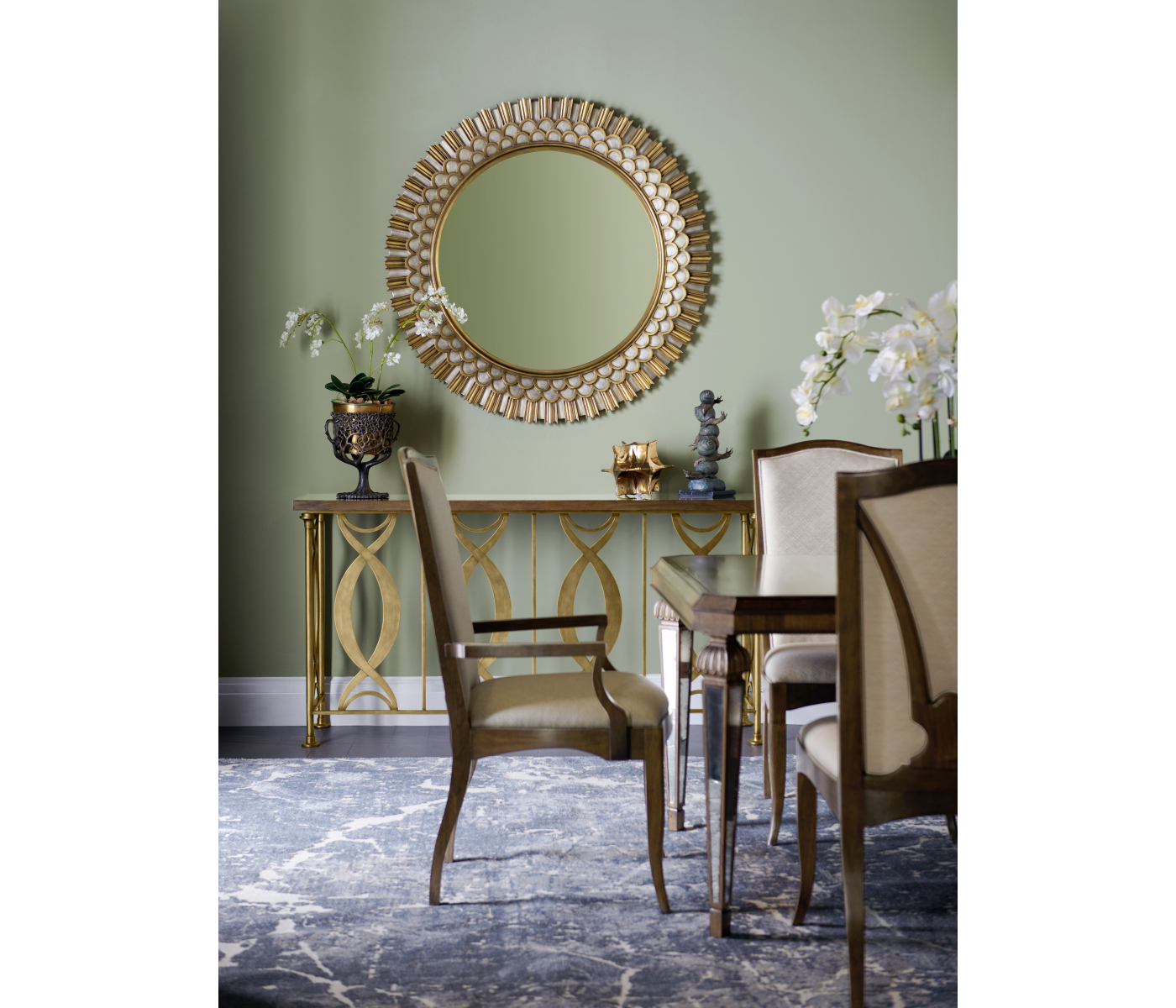 Berkley Walnut & Antique Mirror Dining Table