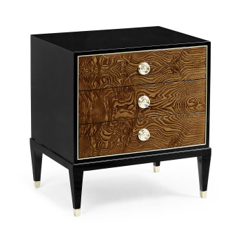 Madison Piano Black & Amber Ash Burl Nightstand