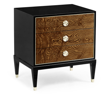 Madison Piano Black & Amber Ash Burl Nightstand