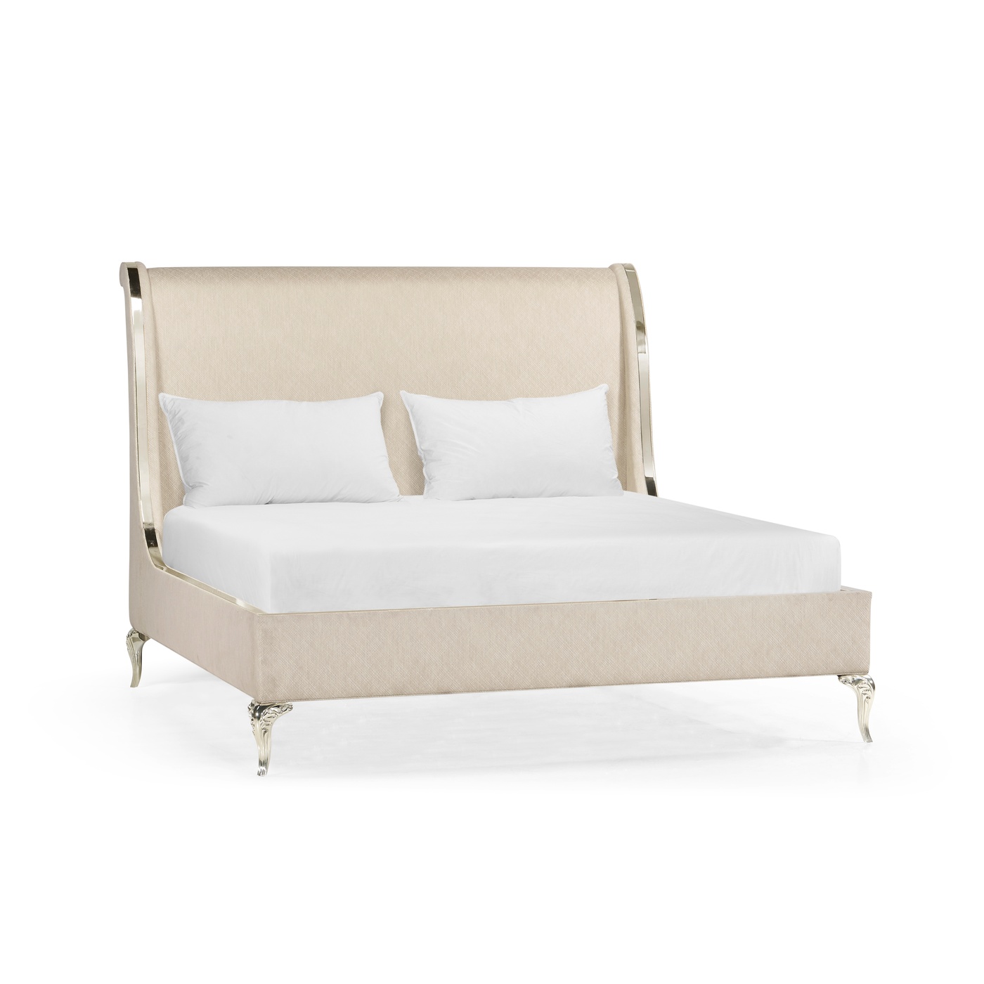 Rivoli White Stainless Steel Cali King Bed