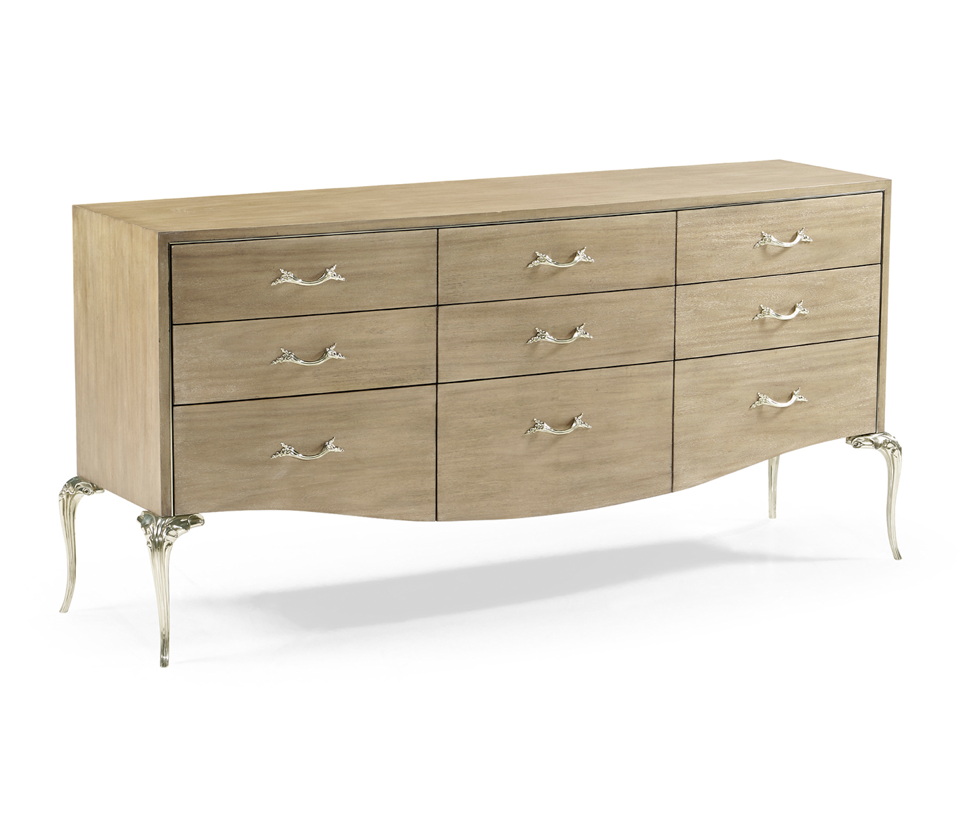 Rivoli Walnut & White Stainless Steel Dresser with Nine Drawers