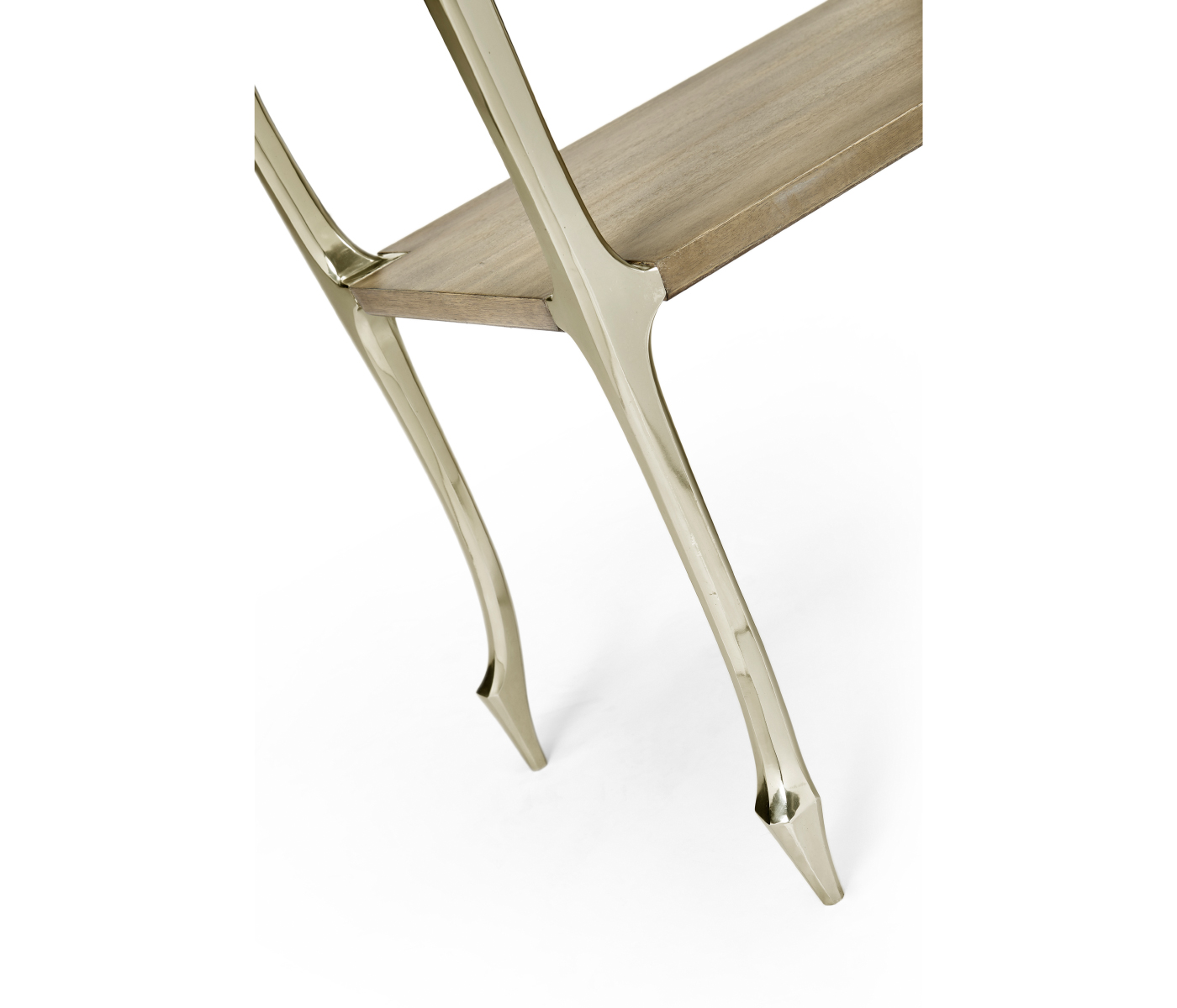 Narrow Rivoli Walnut & White Stainless Steel Console Table with Clear Glass Top