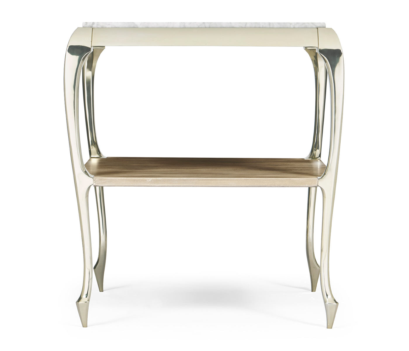 Square Rivoli Walnut & White Stainless Steel End Table with White Carrara Marble Top