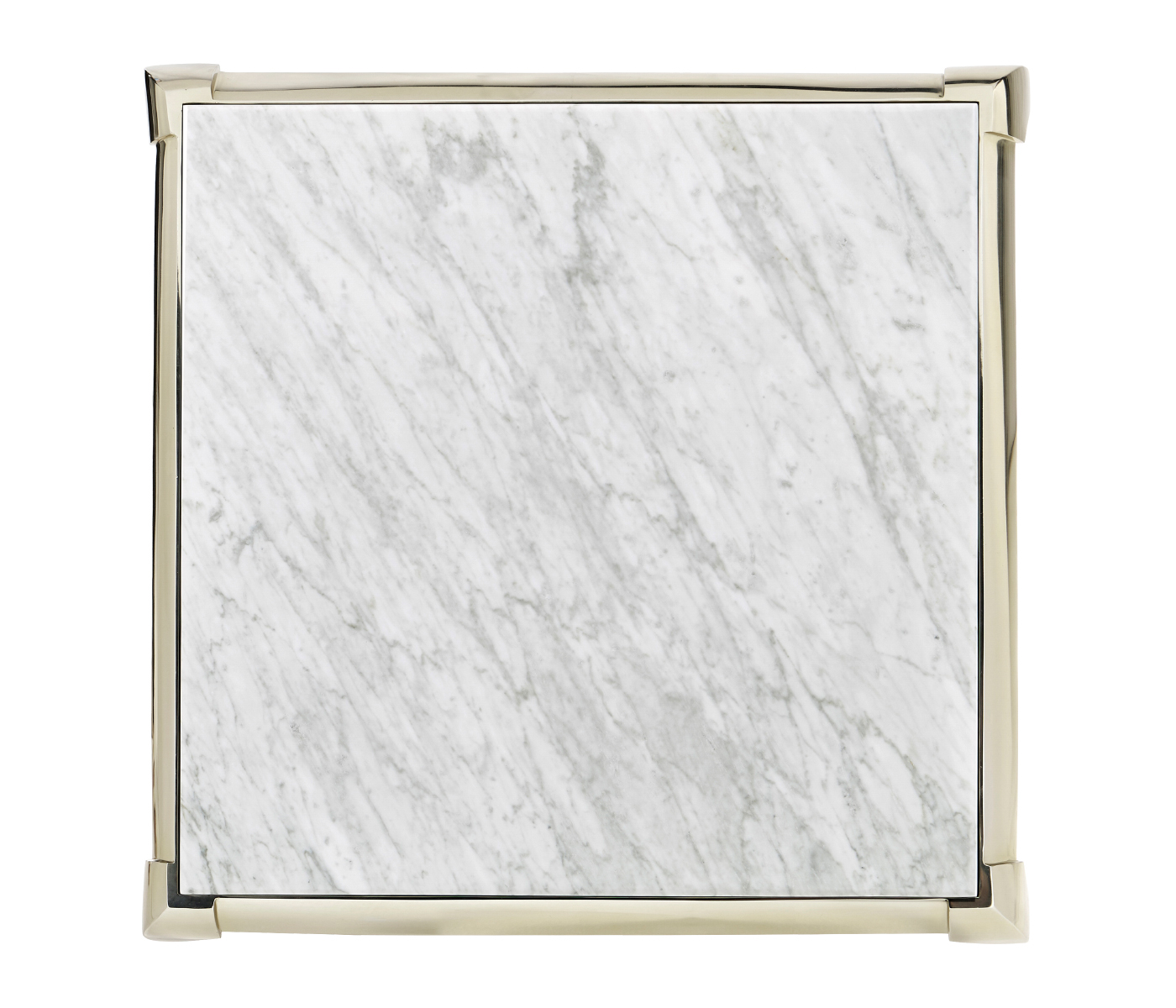 Square Rivoli Walnut & White Stainless Steel End Table with White Carrara Marble Top