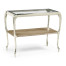 Short Rivoli Walnut & White Stainless Steel Console Table with Clear Glass Top
