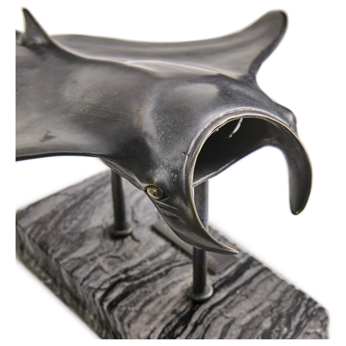 Manta Ray Bronze Statue with Marble Base