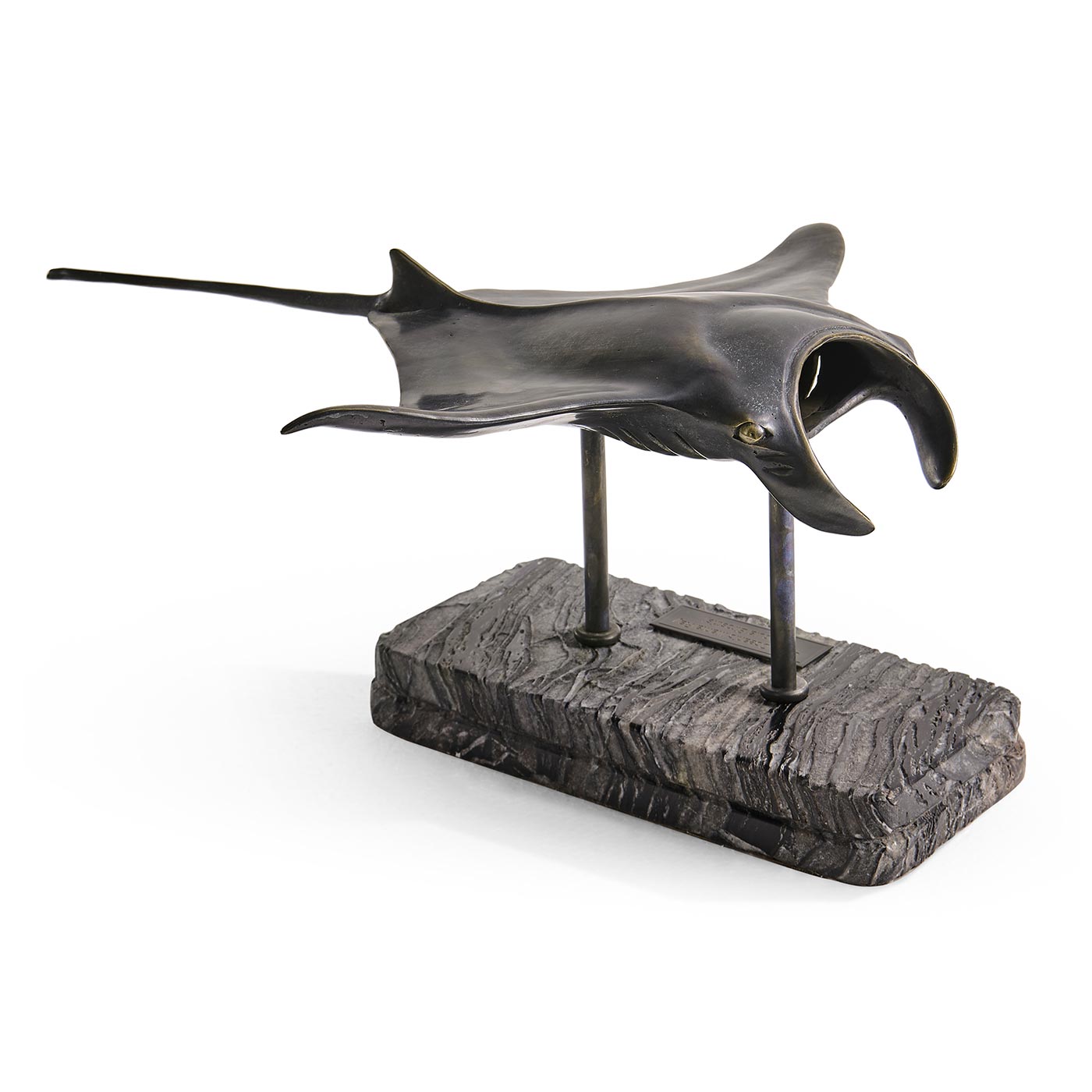 Manta Ray Bronze Statue with Marble Base