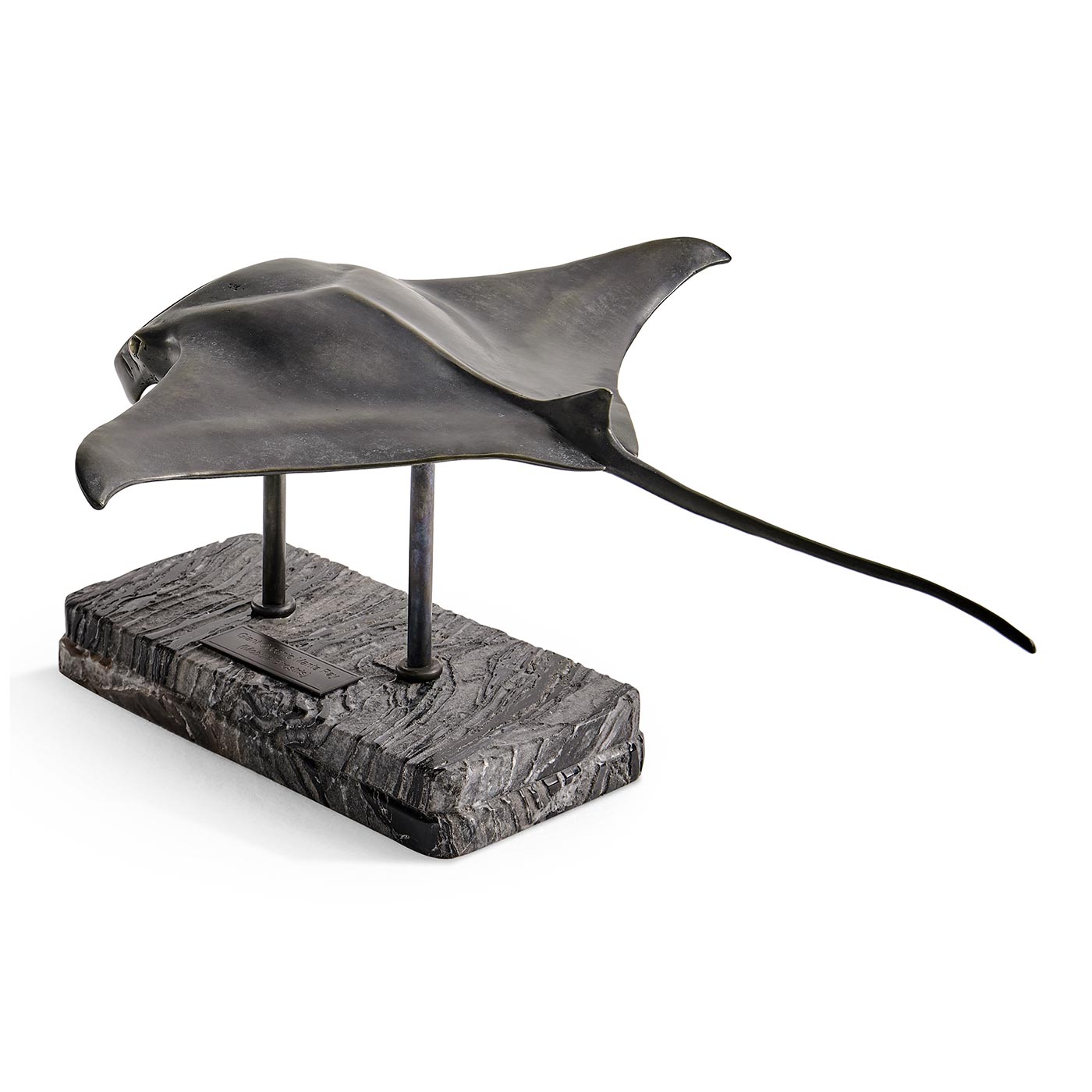 Manta Ray Bronze Statue with Marble Base