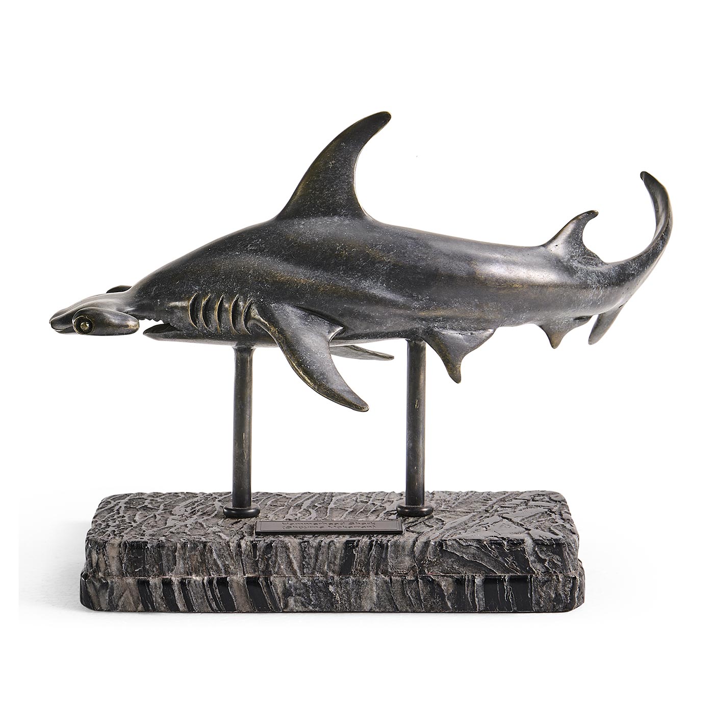 Arc Hammerhead Shark Bronze Statue with Marble Base