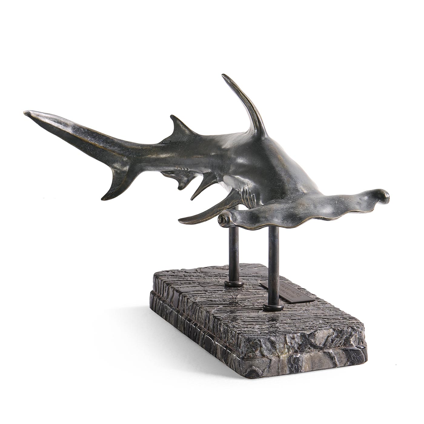 Arc Hammerhead Shark Bronze Statue with Marble Base