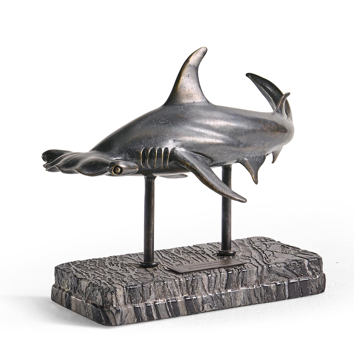 Arc Hammerhead Shark Bronze Statue with Marble Base