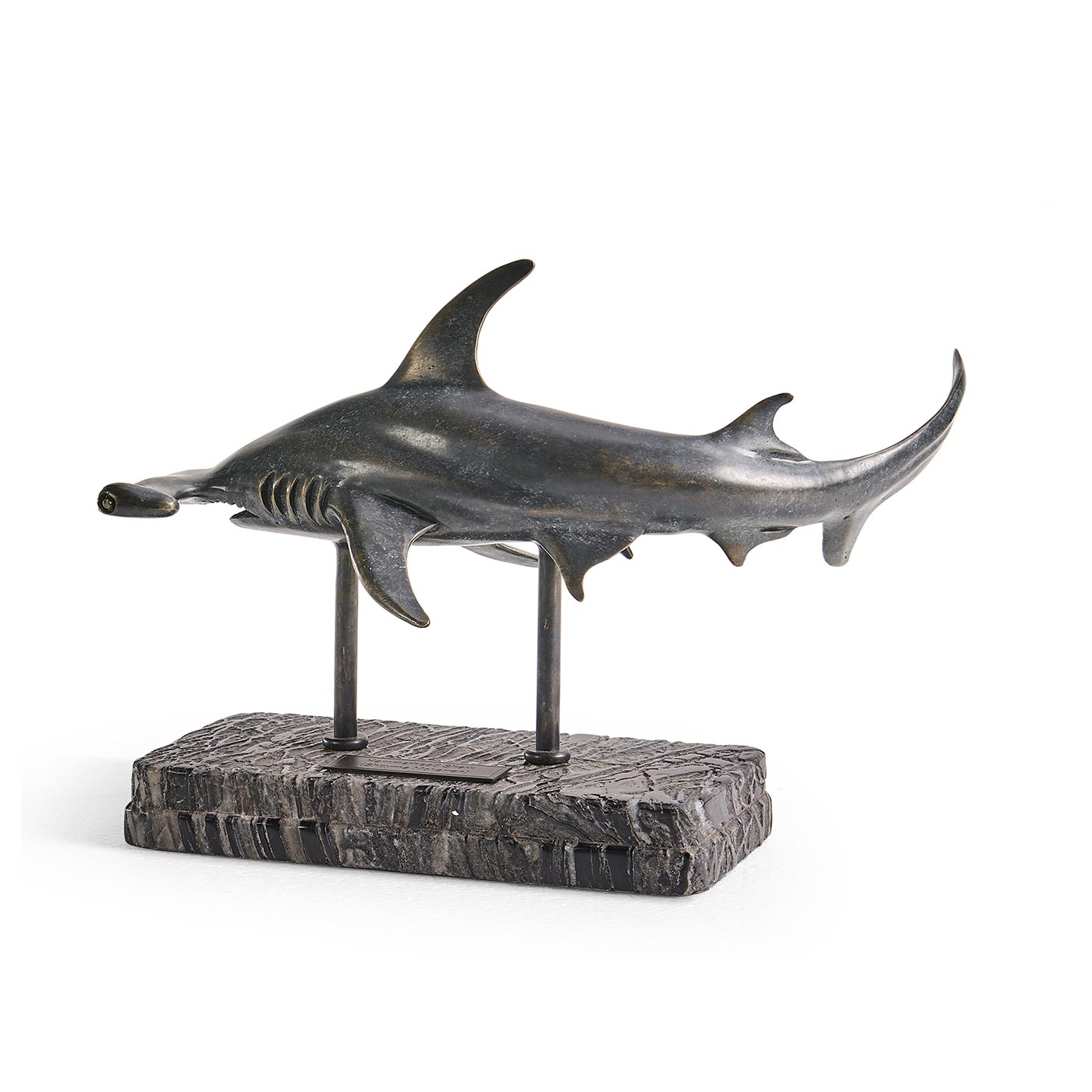 Arc Hammerhead Shark Bronze Statue with Marble Base