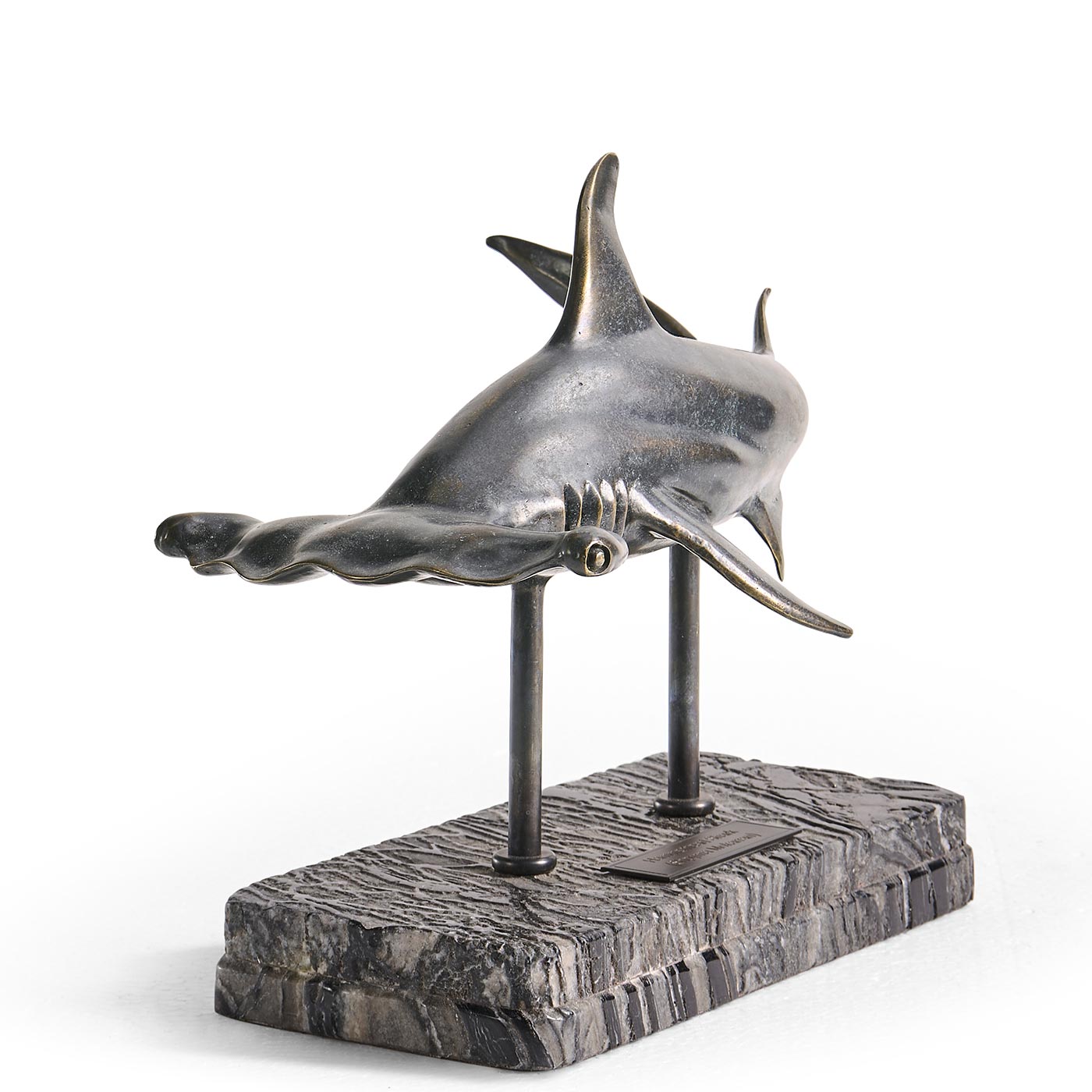 Arc Hammerhead Shark Bronze Statue with Marble Base