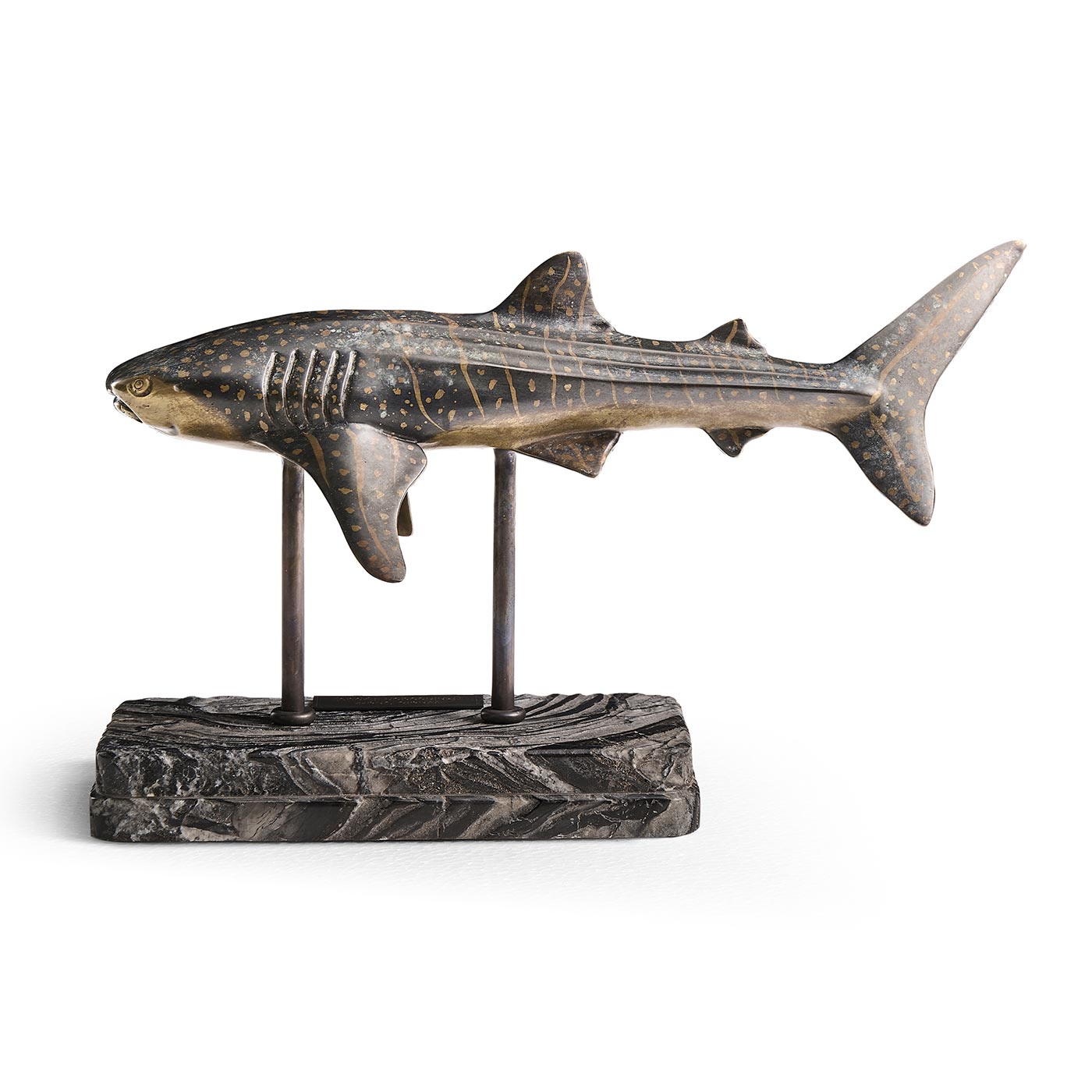 Whale Shark Bronze Statue with Marble Base