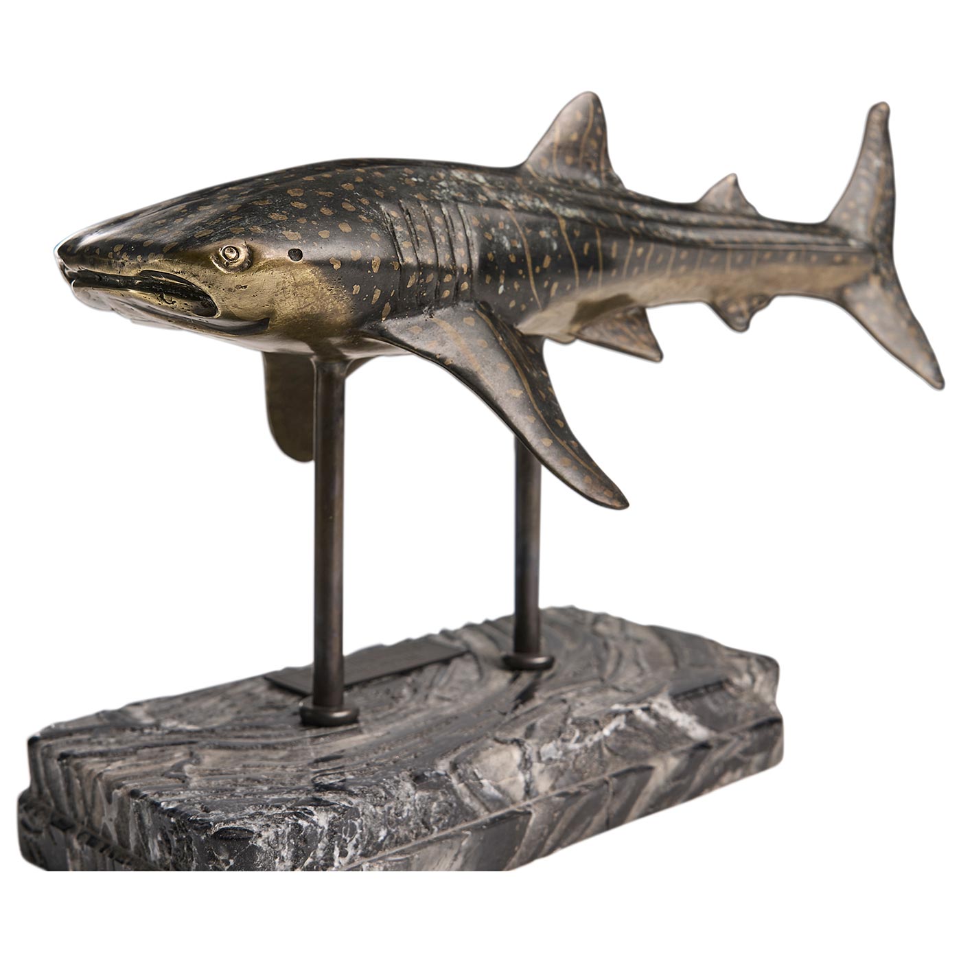 Whale Shark Bronze Statue with Marble Base