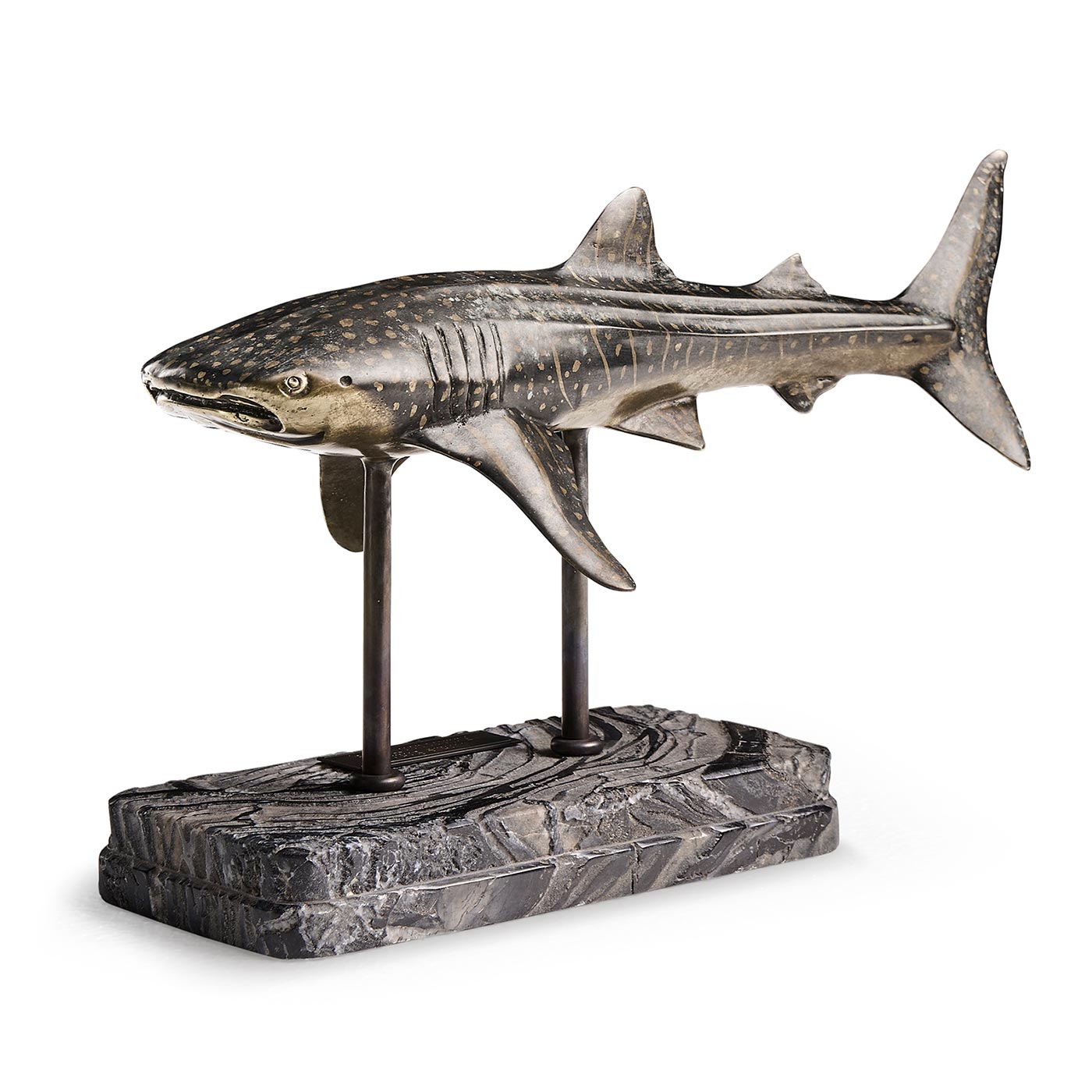 Whale Shark Bronze Statue with Marble Base