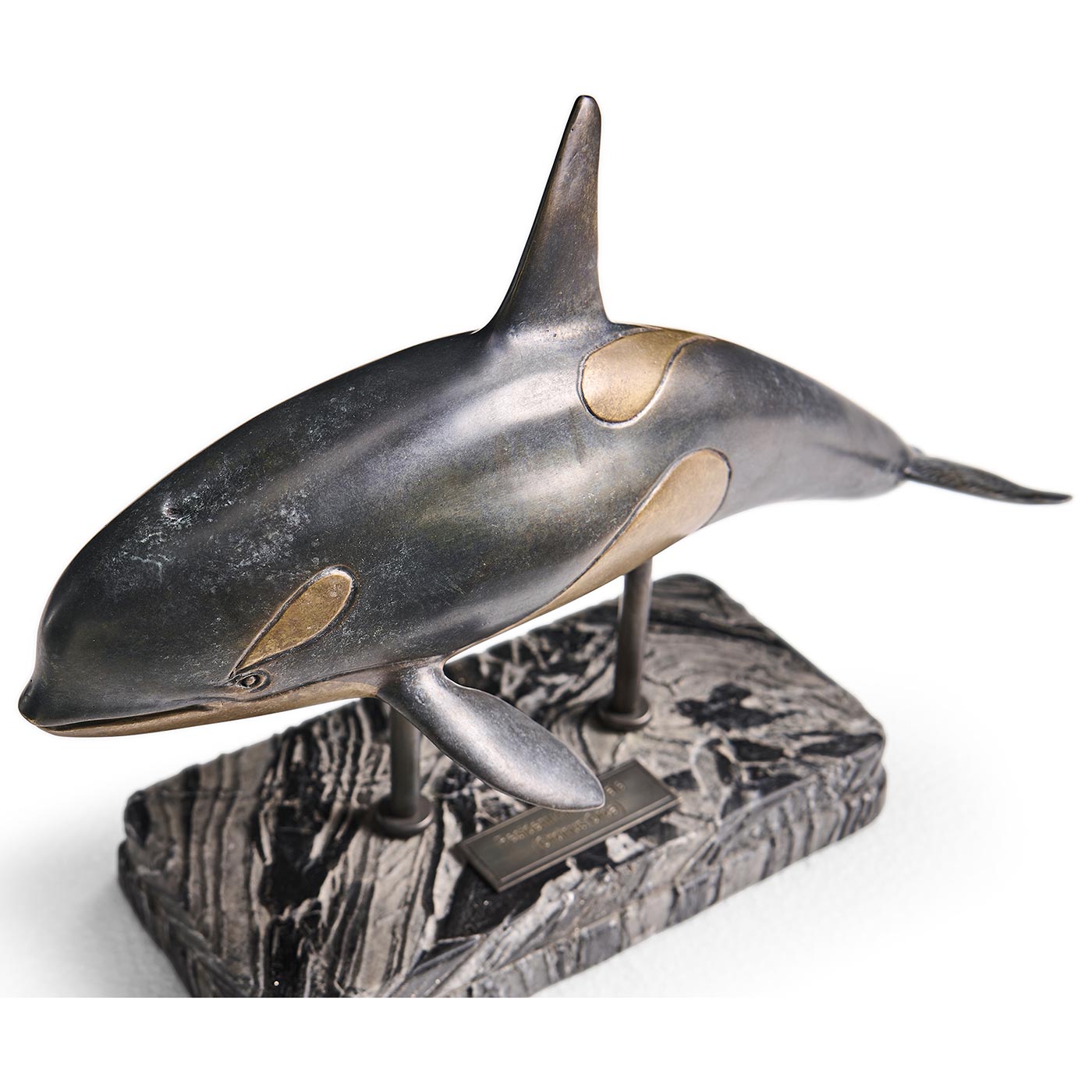 Killer Whale Bronze Statue with Marble Base