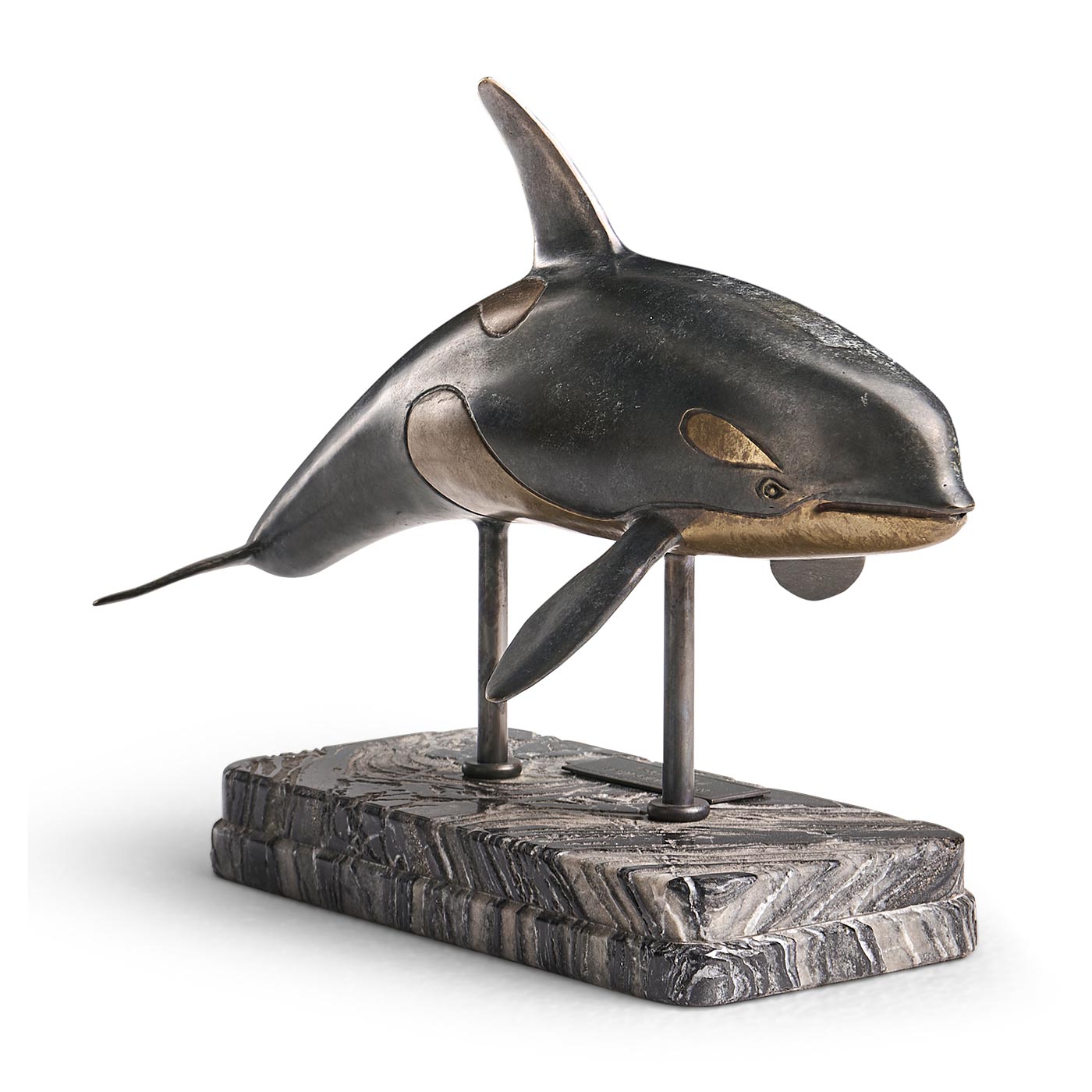 Killer Whale Bronze Statue with Marble Base