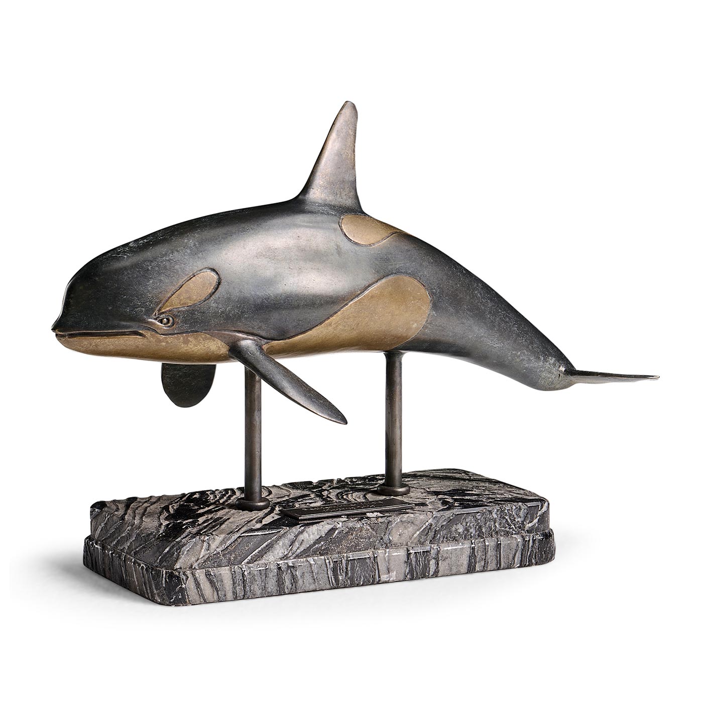 Killer Whale Bronze Statue with Marble Base