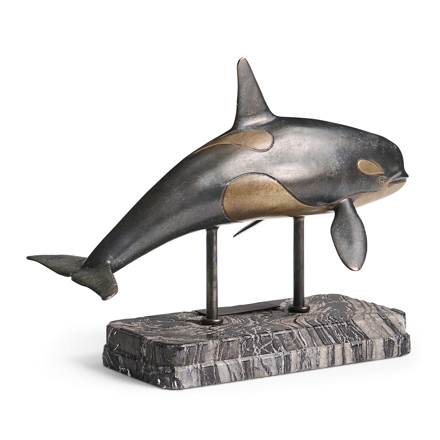 Killer Whale Bronze Statue with Marble Base