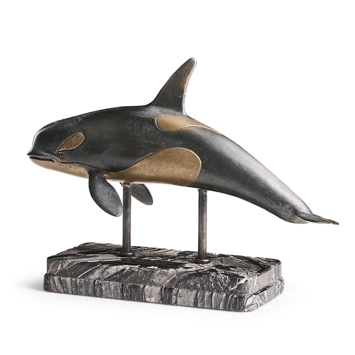 Killer Whale Bronze Statue with Marble Base