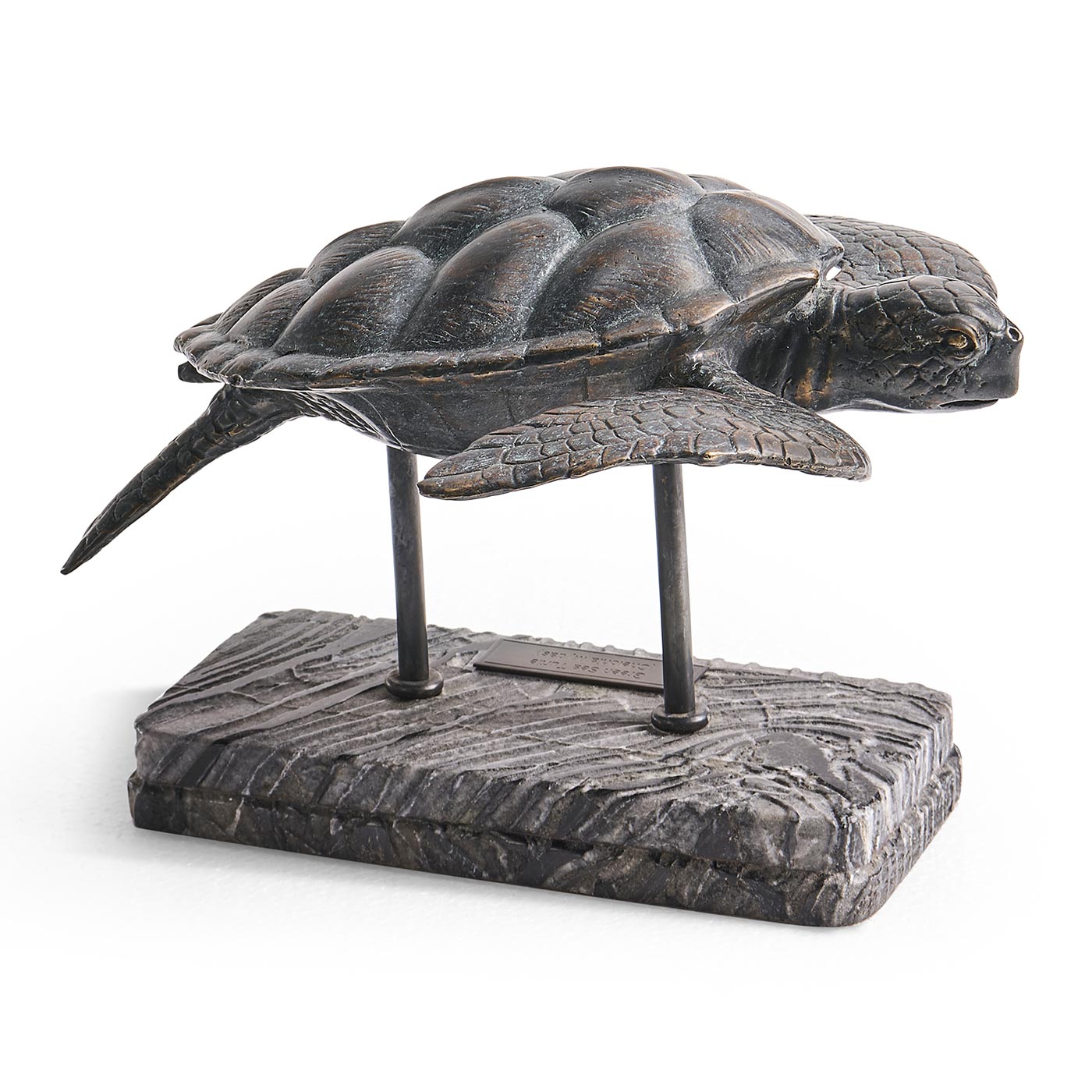 Sea Tortoise Bronze Statue with Marble Base
