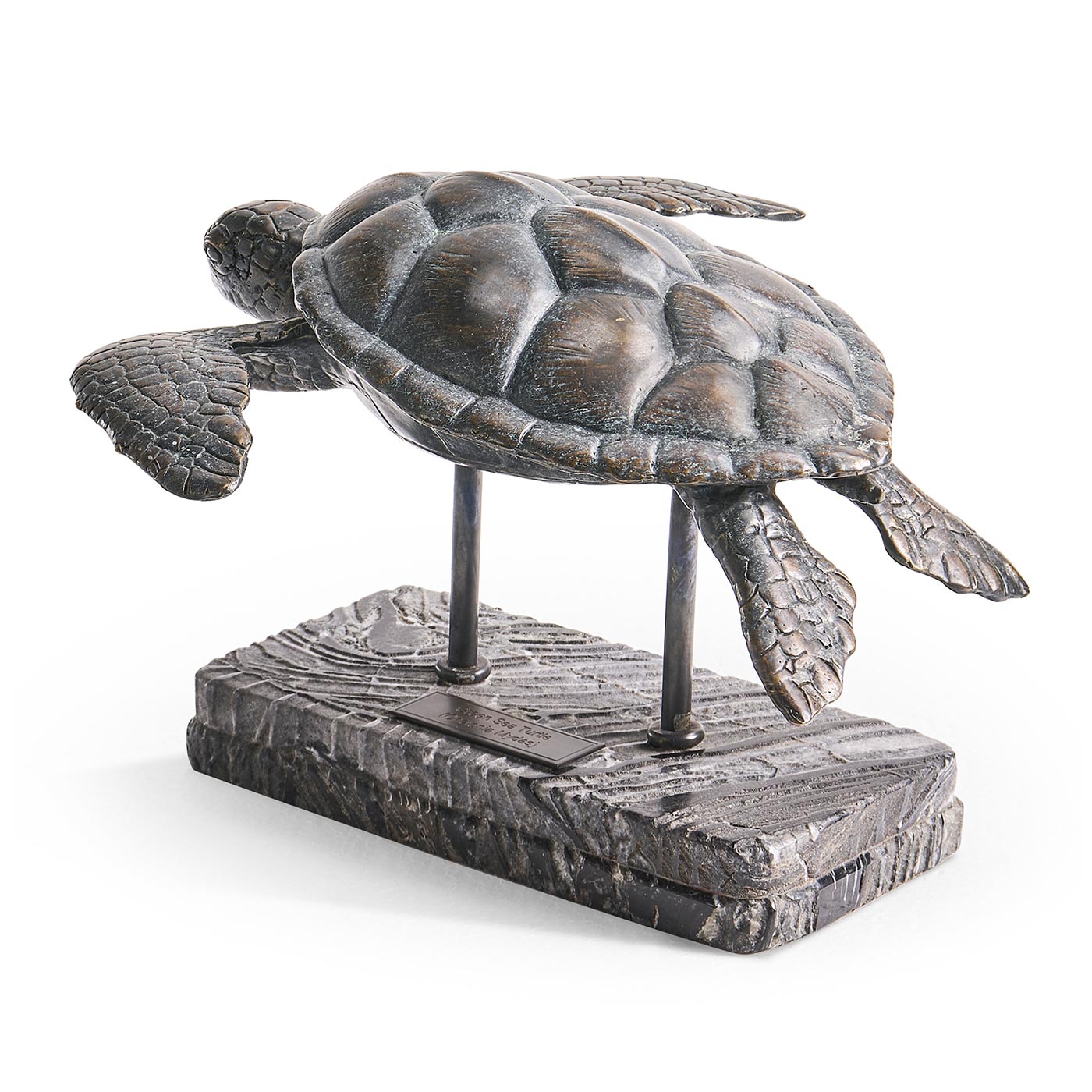 Sea Tortoise Bronze Statue with Marble Base