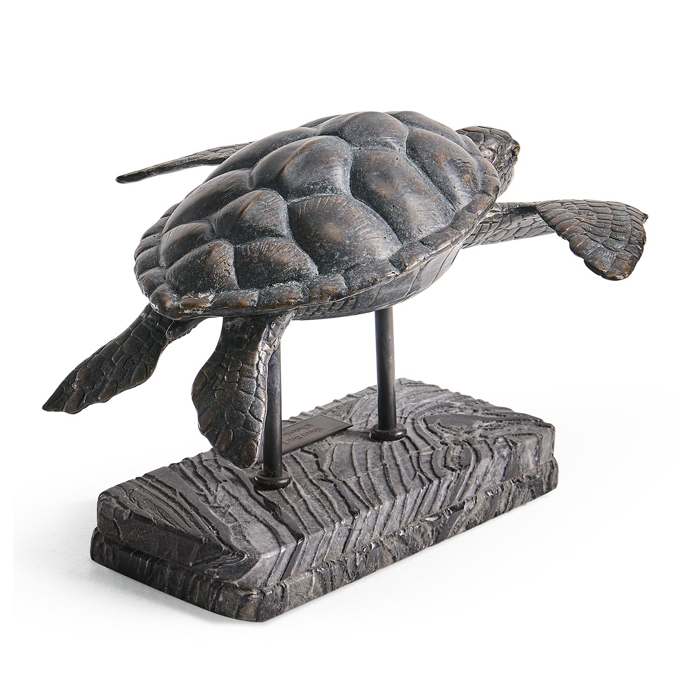Sea Tortoise Bronze Statue with Marble Base