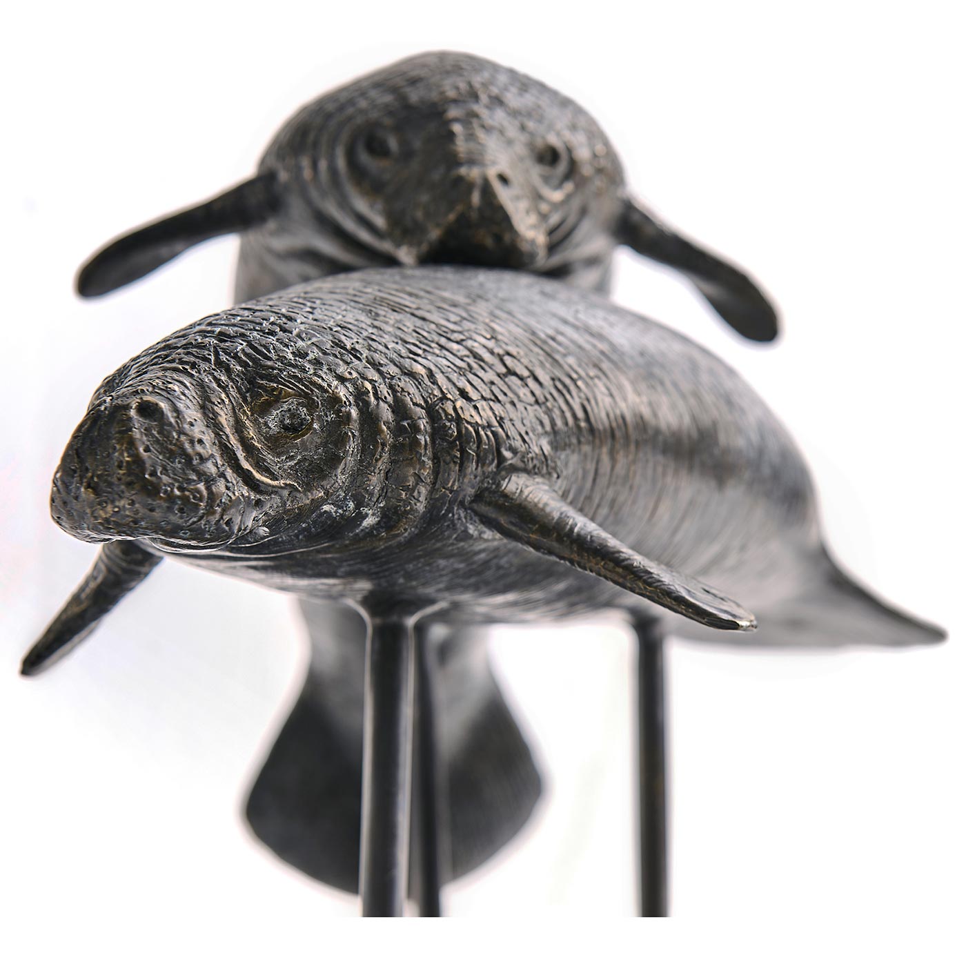 Raised Manatee Bronze Statue with Marble Base