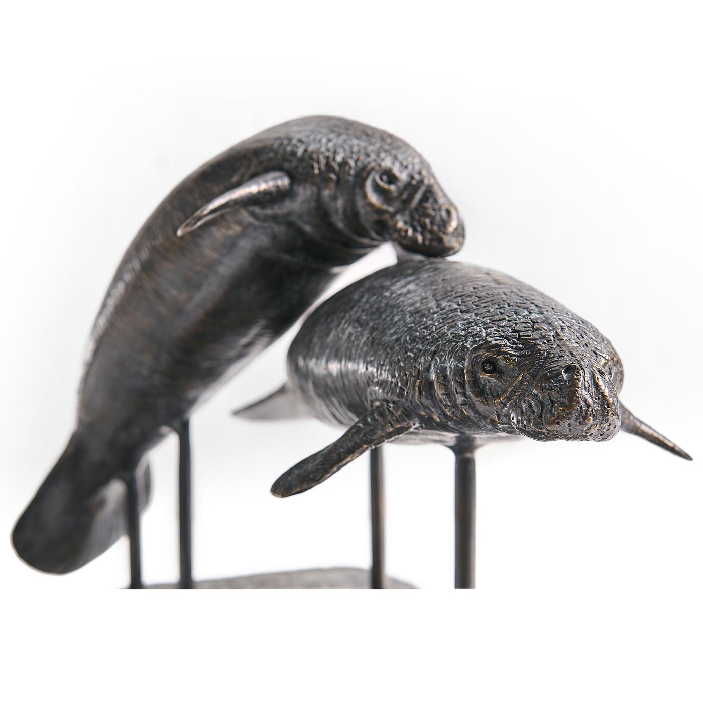 Raised Manatee Bronze Statue with Marble Base