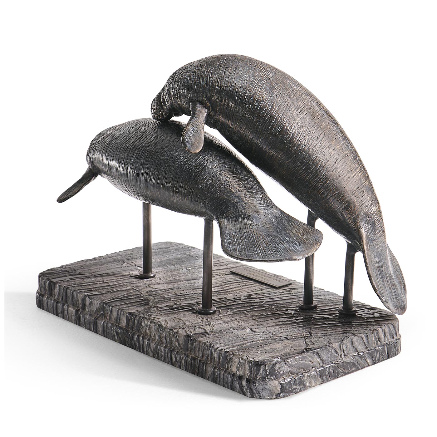Raised Manatee Bronze Statue with Marble Base