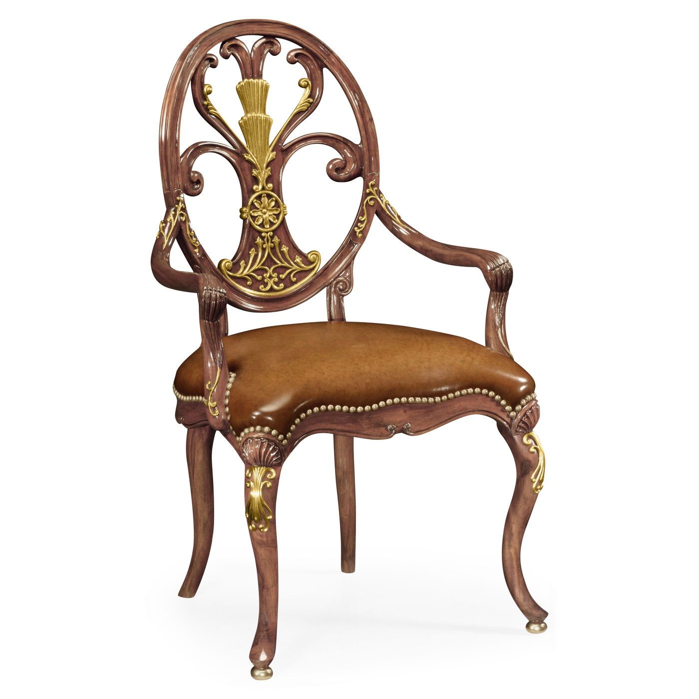 Sheraton Style Burl Walnut Oval Back Arm Chair