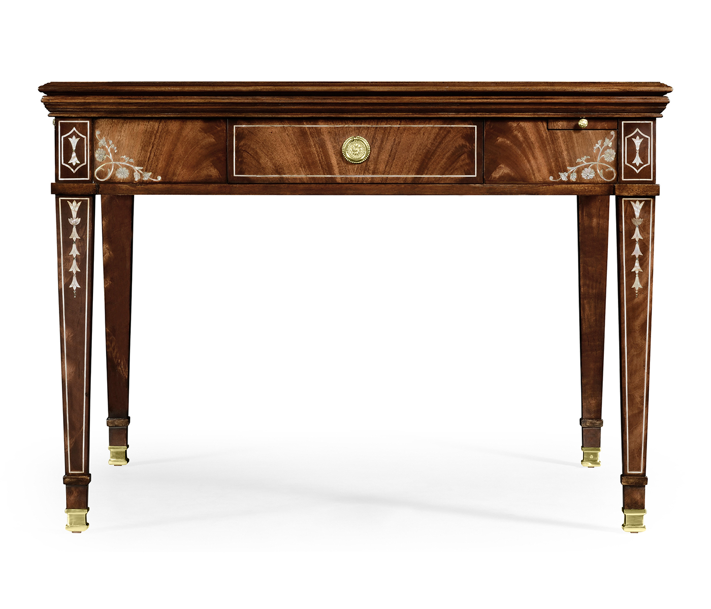 Mahogany square games table with mother of pearl inlay