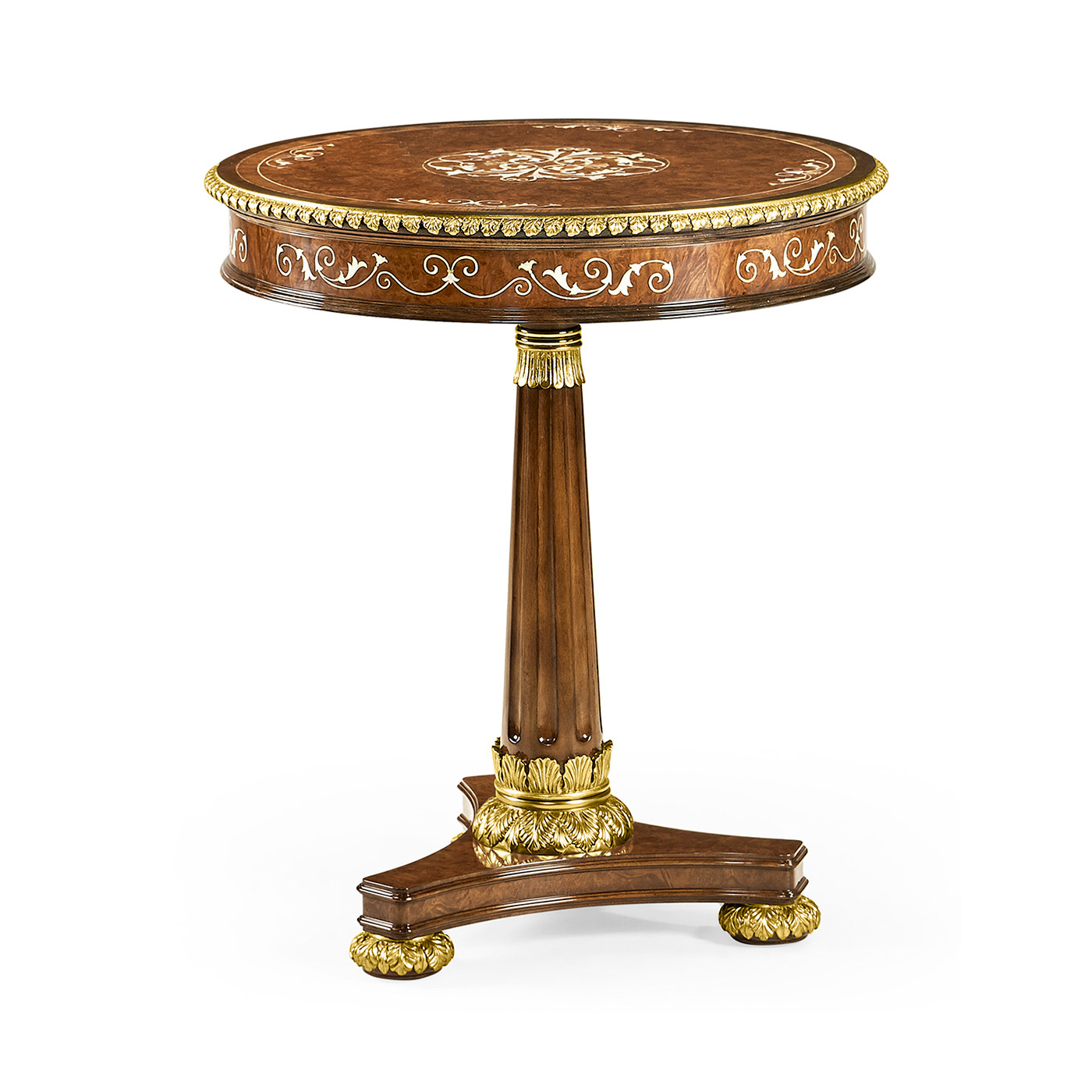 Burl & mother of pearl inlaid round side table