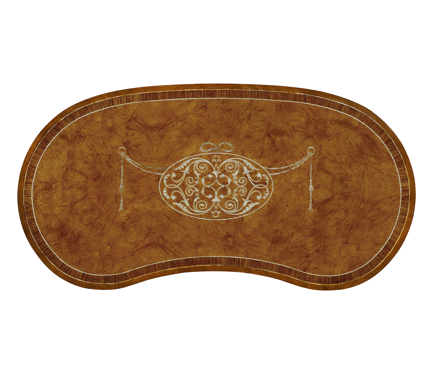 Burl & mother of pearl kidney shaped desk