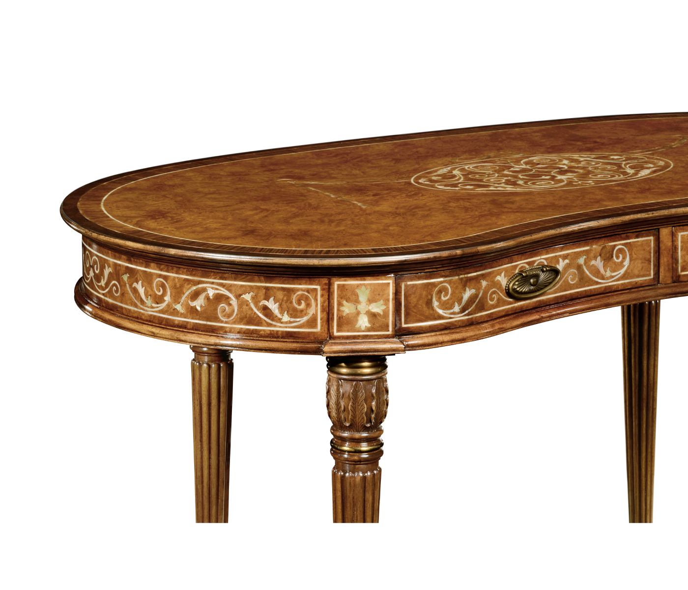 Burl & mother of pearl kidney shaped desk