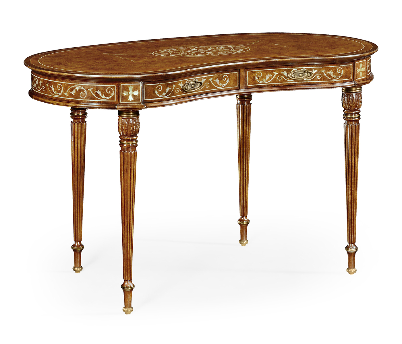 Burl & mother of pearl kidney shaped desk