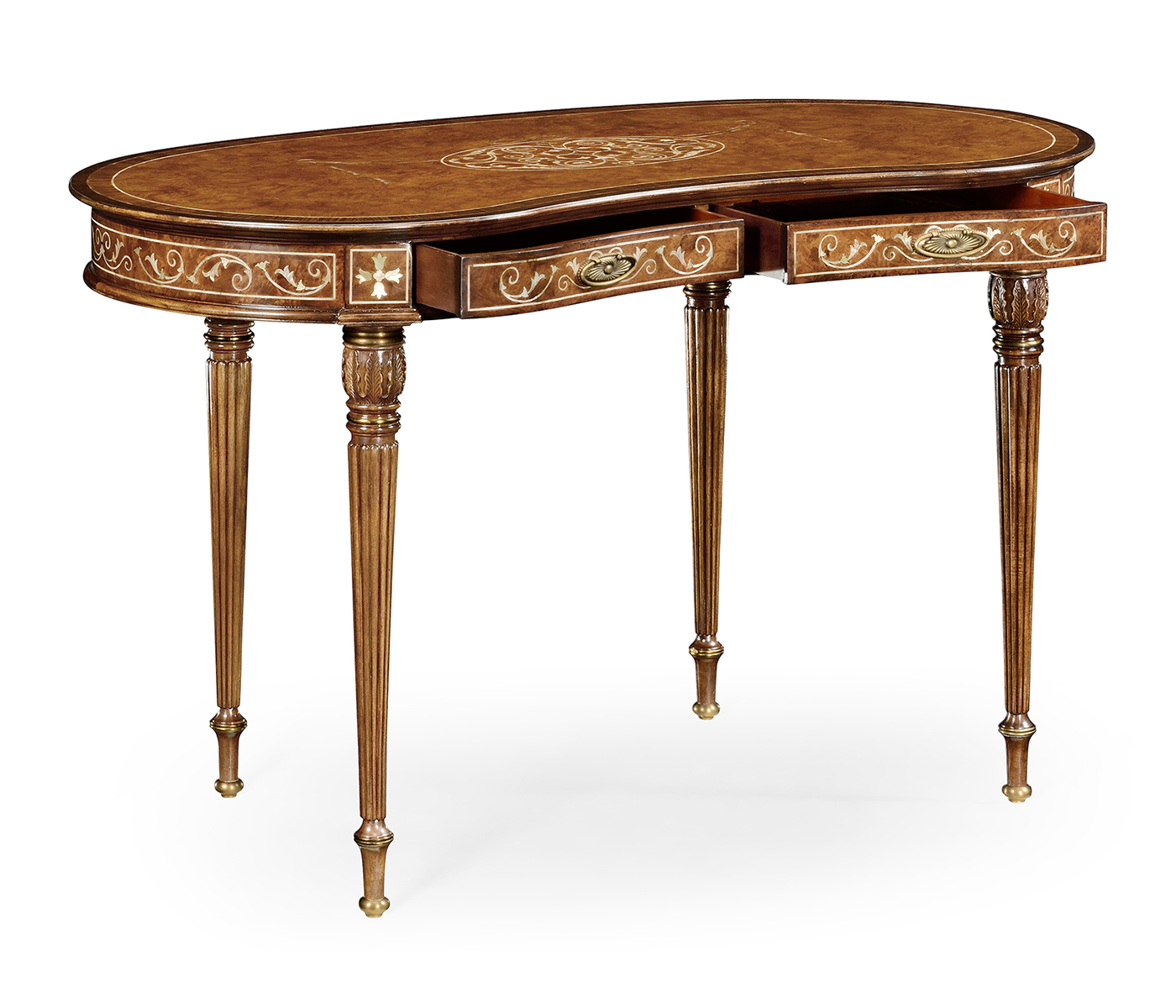 Burl & mother of pearl kidney shaped desk