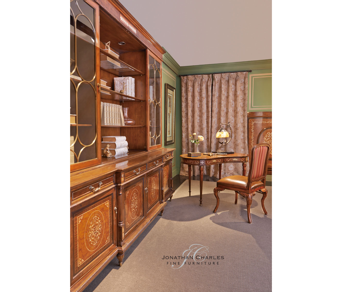 Burl & mother of pearl kidney shaped desk