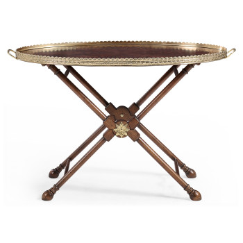 Oval Mahogany Tray on Stand with Brass Border