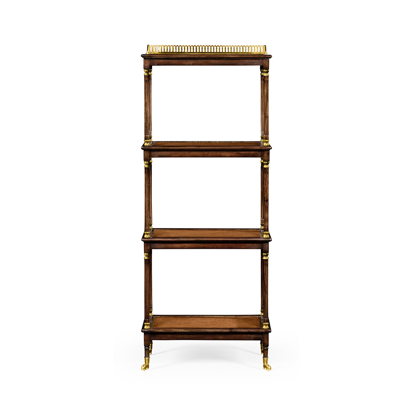 Mahogany four-tier étagère with leather inserts
