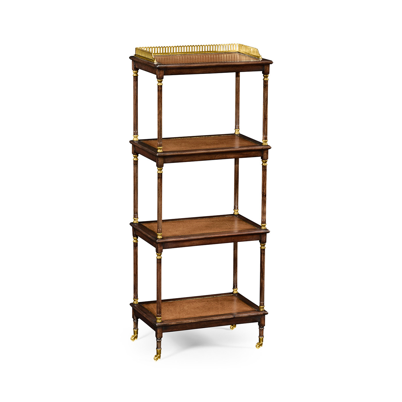 Mahogany four-tier étagère with leather inserts