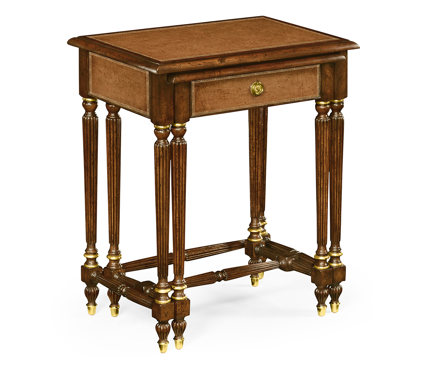 Mahogany & Leather Inlaid Nest of Tables with Drawer