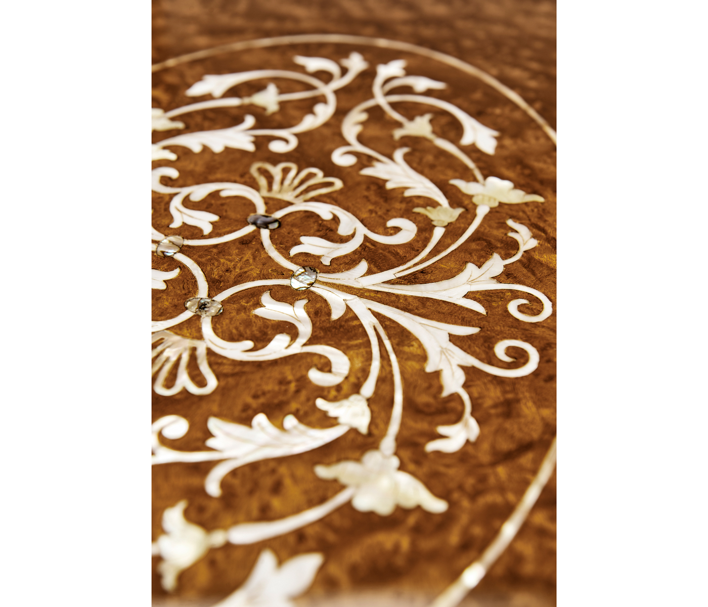 Burl & mother of pearl console